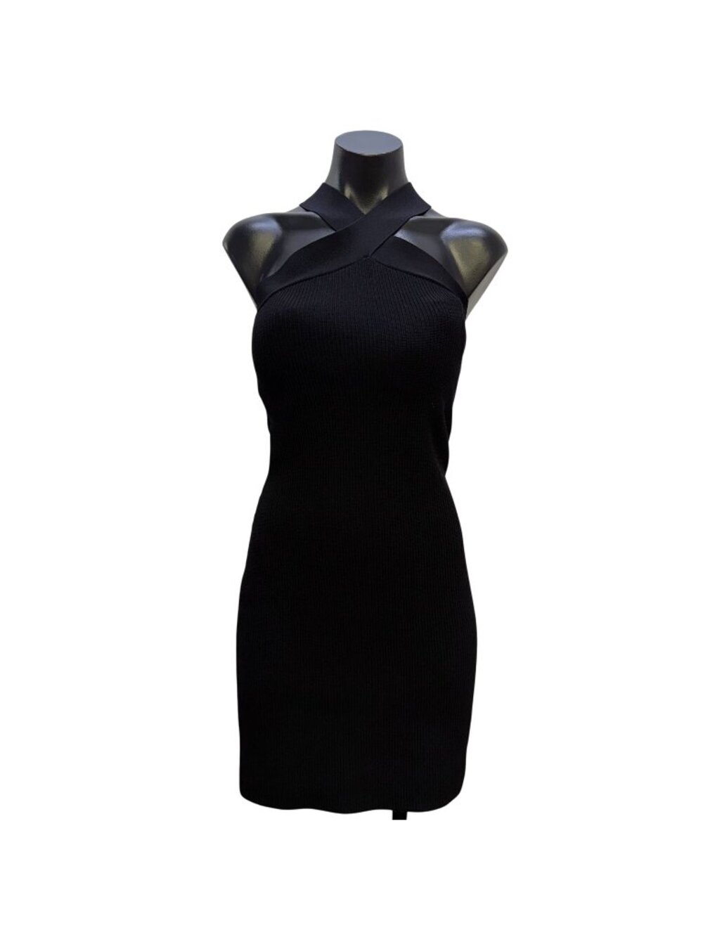 Babaton Black Ribbed Knit Halter Dress M